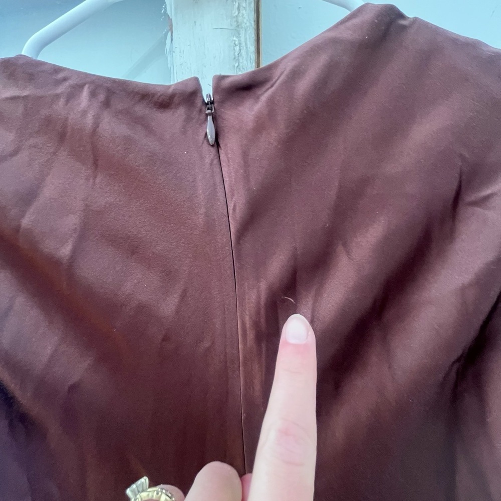 LilySilk $249 Mulberry Silk Chocolate A Line Dress Cut‎ Metal Ring Size 6 - Picture 14 of 14